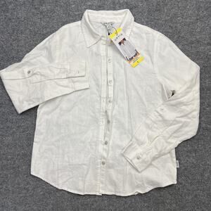 Orvis Shirt Womens Small White Long Sleeve Linen Blend Button Up Lightweight Top
